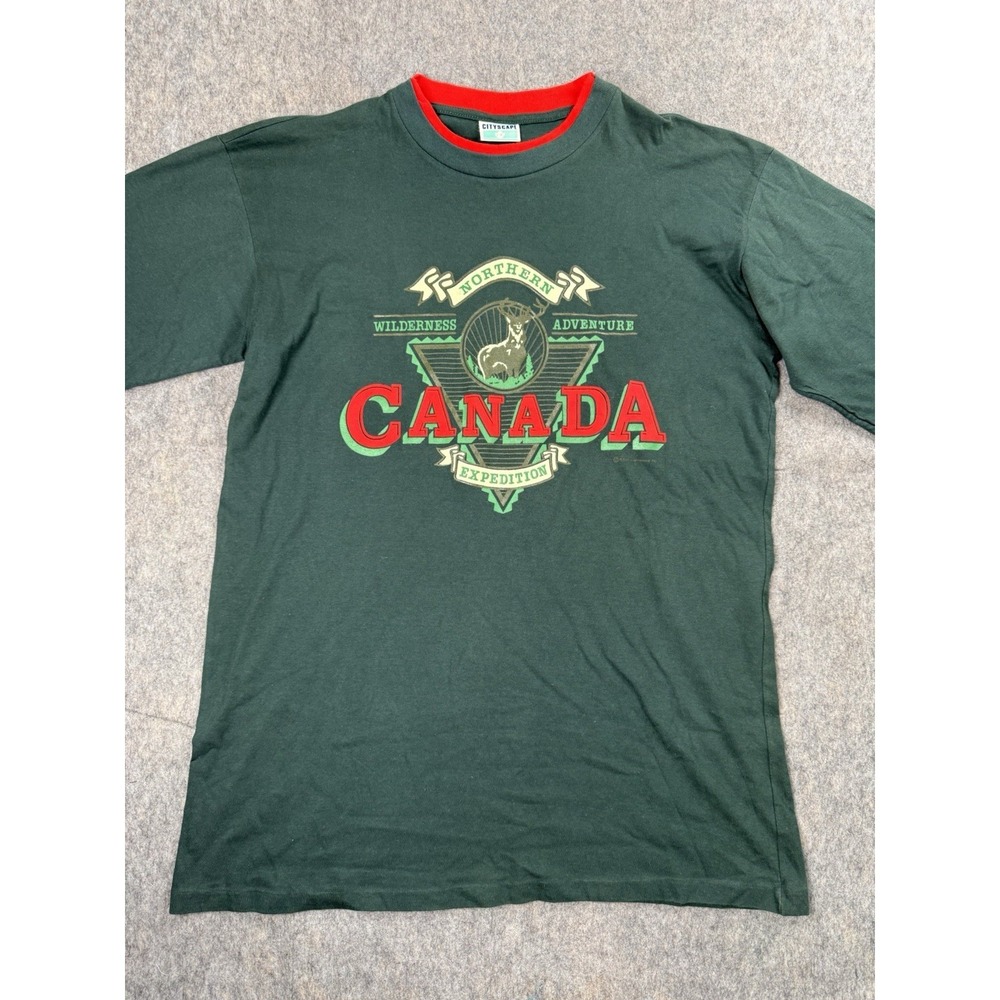 Vintage Canada Graphic T Shirt Adult Large Green Travel Destination Mens